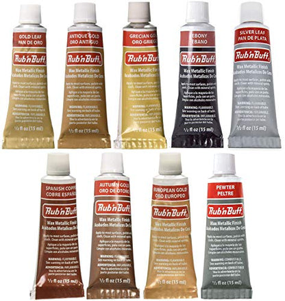 Amaco Rub 'N Buff Wax Metallic Finish, 9 Color Assortment (Gold Leaf, Antique, Grecian, Autumn & European Gold, Ebony, Silver Leaf, Spanish Copper, Pewter)