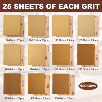SPEEDWOX 1/4 Sheet Sandpaper Sheets 25PCS Premium Sand Paper 120 Grit Sanding Sheets 5.5" x 4.5" Sandpaper for Wood Metal Automotive Furniture Woodworking Clip-On, Hand Sanding Blocks - style: 120 Grits