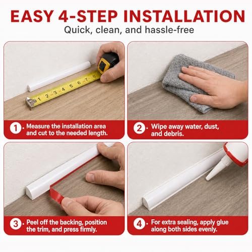 1/2 in x 6.5 ft Peel and Stick Quarter Round Molding, White - color: White, size: 1/2 in x 6.5 ft