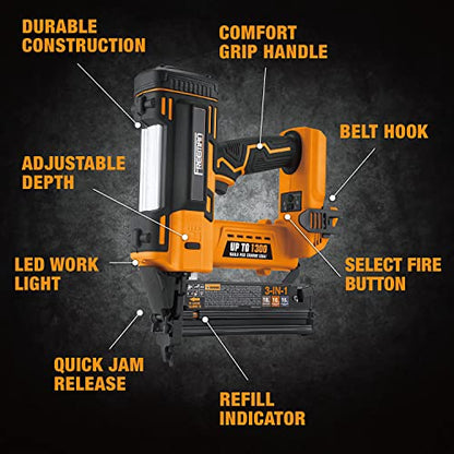 Freeman 20V Cordless 3-in-1 Nailer – 1300 Shots/Charge | PE20VT31618 - style: Tool Only