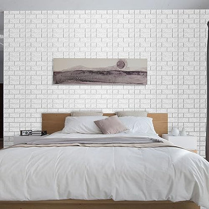 3D Wall Panels Peel and Stick in White, 20 PCS XPE Foam 3D Wallpaper, Faux Brick Wall Panels for Bedroom, Stairs, Kitchen - color: White Brick, size: 20PCS