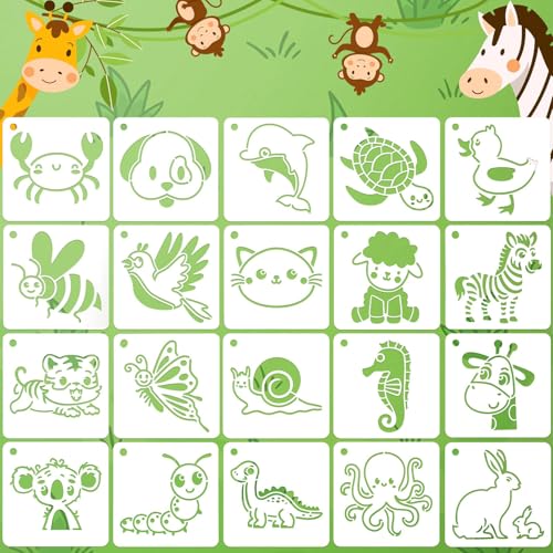 JULMELON 20Pcs Animal Stencils for Painting on Wood, Cute DIY Art Drawing - style: Animal Stencils