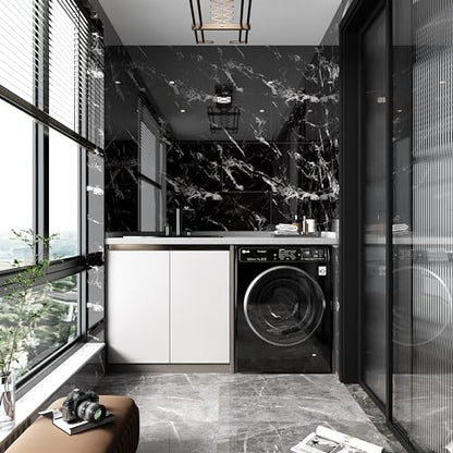 Haimin 3D Wall Panels Peel and Stick Marble Tile Look 10 Pack Waterproof - color: Black-JGH