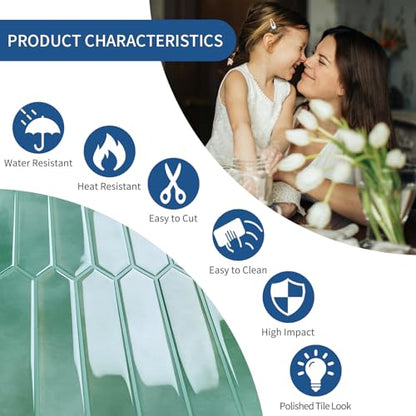 10 Sheets Long Hexagon Tile Peel and Stick Backsplash - color: Cyan