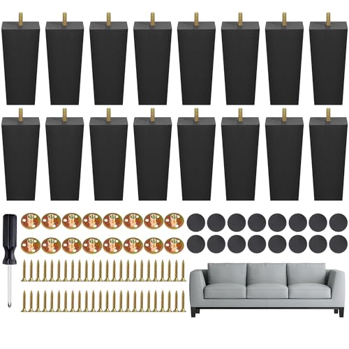 TURSTIN 16 PCS 6 Inch Wood Furniture Legs, Couch Legs Replacement, Black - color: Black, size: 6 Inch