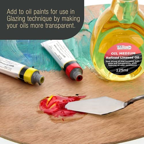 U.S. Art Supply Refined Linseed Oil, 125ml (4.2 oz) Fluid Medium - size: 4.23 Fl Oz (Pack of 1)