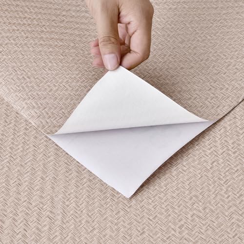 Haimin Fabric Wallpaper Textured Contact Paper (24in X 393in) Grasscloth Wallpaper Peel and Stick Faux Linen Wall Paper Waterproof Vinyl Self Adhesive (Light Brown-1) - color: Light Brown-1