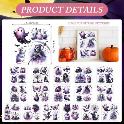 16 Pcs Halloween Rub on Transfers for Crafts Furniture DIY - color: Halloween Cat