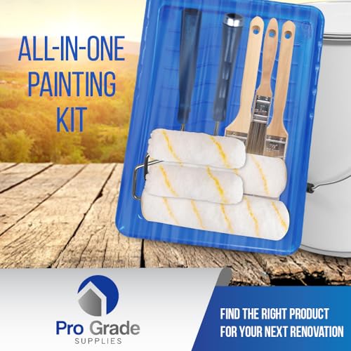 Pro Grade Paint Roller Kit, Paint Brushes, 4" & 9" Roller Covers for Walls - size: 10 Piece Set