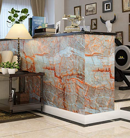 Livelynine 15.8"X197" Teal Marble Wallpaper Peel and Stick Countertop Waterproof Marble Contact Paper for Countertops Bathroom Self Adhesive Counter Top Vinyl Wrap Kitchen Table Desk Covers Counters - color: Blue Marble Contact Paper, size: 15.8" x 197"