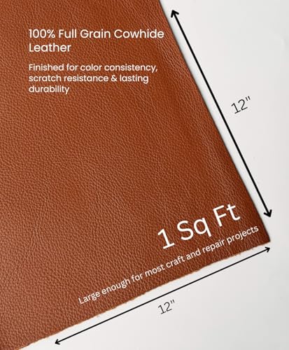 Natural Grain Cow Leathers: 12'' x 12'' Pre-Cut Leather Pieces (Cognac, 3 Pieces) - color: Cognac, size: 3 Pieces