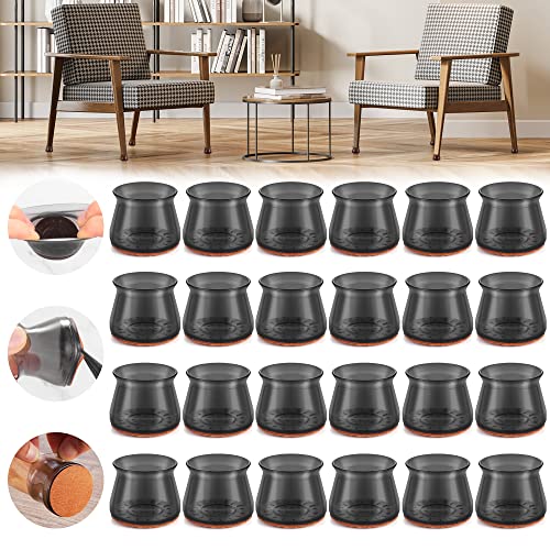 24PCS Upgraded Silicone Chair Leg Floor Protectors for Hardwood Floors, Furniture Sliders for Chair Legs, Felt Bottom Furniture Pads, Anti-Slip Round&Square Cap Covers to Scratch and Reduce Noise - color: Black Clear-24pcs, size: Universal Large(Fit:1.57"