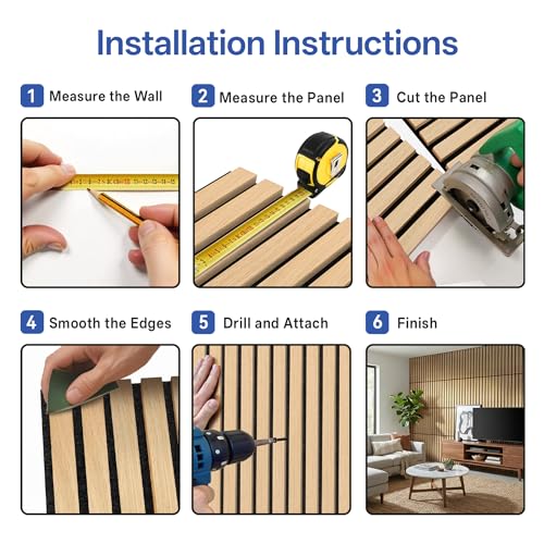 PIWA Acoustic Wood Slat Wall Panels, 10 Pack 23.6"x11.8" Oak - color: Oak, size: 24x12" 10pcs