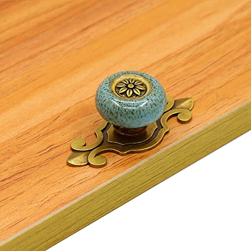 HUAMULAN 10 Pack Ceramic Knobs Leopard Dresser Cabinet Pulls with Backplate - color: A7-BaoLan-10PACK