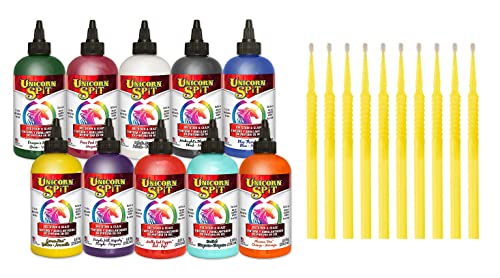 Unicorn SPiT Gel Stain and Glaze: 10 Original Colors with 10 TreBBies Fine Detail Sticks (Original Collection, 8 oz)
