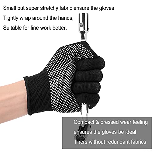 COOHORN 12Pairs Work Gloves Anti-slip Knitted Stretchy Cloth Glove Thin Moist Glove Liners - color: Black