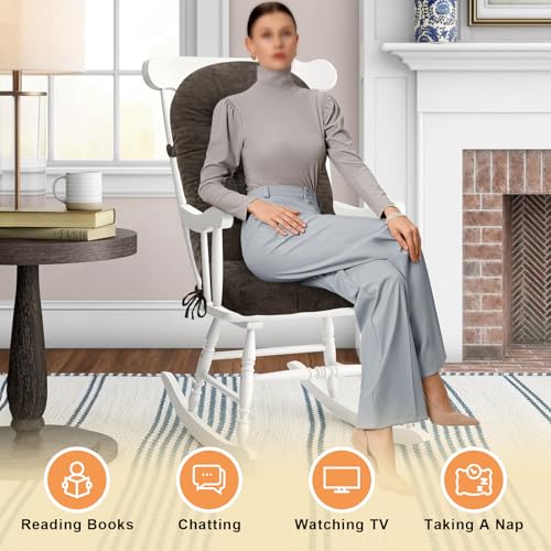 Rocking Chair Cushion - Chenille Fabric, High-Density Sponge, Durable Comfort Non-Slip Bottom Tufted Seat Pads with Ties, Chenille︱Dark Brown, 44x19x4 inch - color: Dark Brown