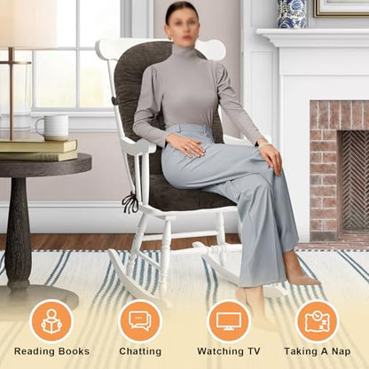 Rocking Chair Cushion - Chenille Fabric, High-Density Sponge, Durable Comfort Non-Slip Bottom Tufted Seat Pads with Ties, Chenille︱Dark Brown, 44x19x4 inch - color: Dark Brown