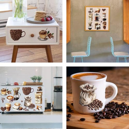 OLYCRAFT 3pcs/Set Coffee Rub on Transfers for Furniture and Crafts 6x12 inch Coffee Beans Furniture Decals Teapots Coffee Maker Transfer Stickers Rub on Decals for Wood Furniture Home Decoration - style: Coffee