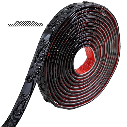 Gaahing Flexible Wall Trim, Peel and Stick Self-Adhesive Design, Crown Molding for Cabinet Mirror Frame Wall Edge Home Decor, 16.4 ft x 1 inch (Black) - color: Black