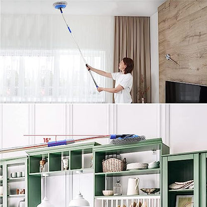 Wall Cleaner, Max 66'' Wall Mop with Long Handle, Ceiling Dust Mop with 15° Labor-Saving Elbow Extension Pole, Baseboard Duster Washer Scrubber, High Reach Window Cleaning Brush, Roof Cleaning Tool-GY - color: Gray