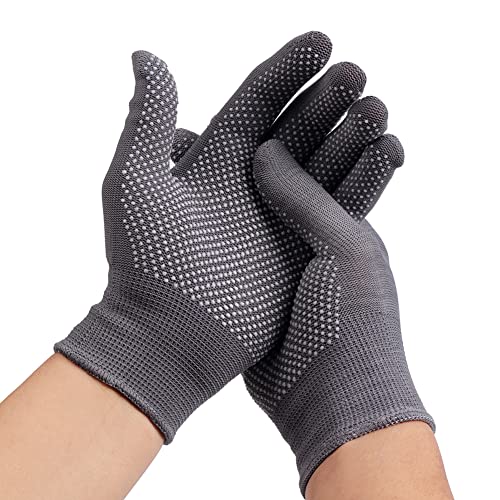 COOHORN 12Pairs Work Gloves Anti-slip Knitted Stretchy Cloth Glove Thin Moist Glove Liners - color: Grey