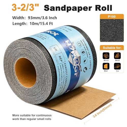 80 Grit Sandpaper Roll, 3-2/3" Wide 11 Yards Long Wet Dry Sanding Sheet
