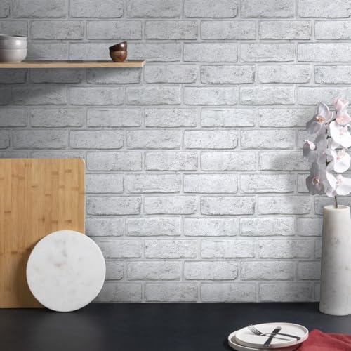 Commomy 3D Faux Brick Wall Panels Grey Spots White 11.8" x 11.8" - color: Brick-Grey Spots White