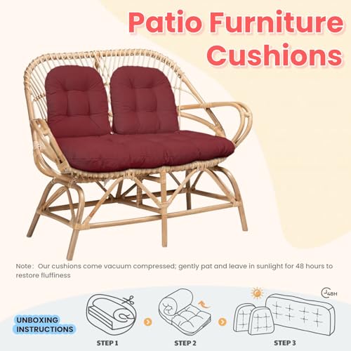 Wicker Chair Cushions 3 Piece Set, Waterproof Outdoor Cushion for Patio Furniture, Loveseat and U-Shaped Wicker Furniture Cushions, Red - color: Red