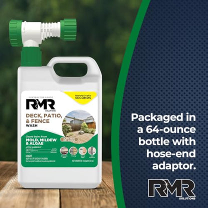 RMR Deck, Patio, & Fence Wash - Commercial-Grade Outdoor Stain Remover for Mold, Mildew, and Algae, 64 Ounce Bottle with Hose-End Adapter