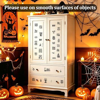 WANDIC 3 Sheets Halloween Rub on Transfer Stickers, Trick or Treat Boo Witchy Wild Text Waterproof Decal for Crafts Furniture Scrapbook Album, 15 * 30cm - color: Halloween Text