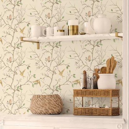 CiCiwind Vintage Peel and Stick Wallpaper Bird Wallpaper 17.3''x78.7'' - size: 17.3" x 78"