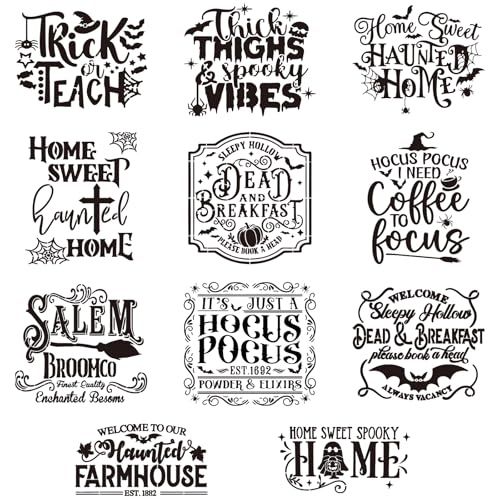 Whaline 11 Sheets Halloween Word Rub on Transfer for Crafts Black Warm Letter Rub on Transfer Stickers Farmhouse Furniture Decals for Home Party DIY Crafts, 5.5 x 5.5 Inch