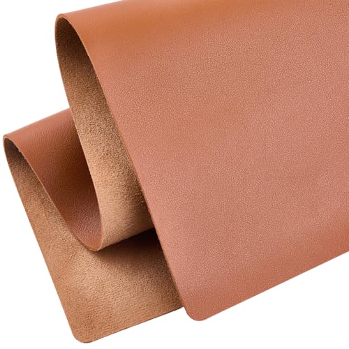 24 x 13 Inch 1.5mm Brown PU Leather Sheet Solid Color Square Faux Suede Roll Scratch-Resistant Leatherette Fabric Soft Waterproof Tooling Synthetic Vinyl Leather for DIY Sewing Crafting - color: Brown