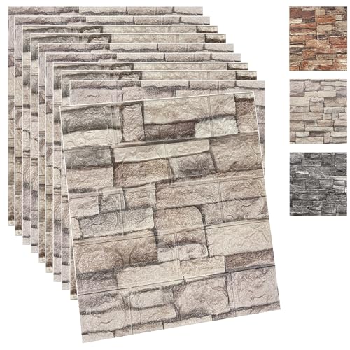 Yutianli 20PSC 3D Wall Panels Peel and Stick Faux Brick Wall Panels Self-Adhesive 3D Brick Wallpaper Foam Stone Wall Panel - color: rock, size: 20PCS