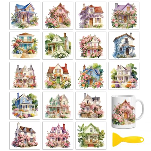 Peacoblue House Flowers Rub On Transfers for Craft, Transfer Sticker - style: Beautiful House with Flowers