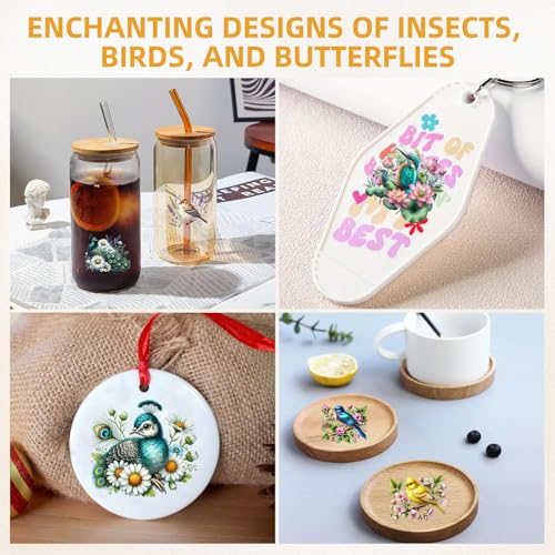 48 Sheets Rub on Transfers for Crafts and Furniture Rub on Transfer Stickers Decals for Wood,2.5 * 2.5inch (Insects Birds) - style: Insects Birds