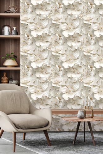 Peel and Stick Wallpaper Gray Yellow Gradient Floral Small - color: Cream&Light yellow, size: 17.7" x 78.7"
