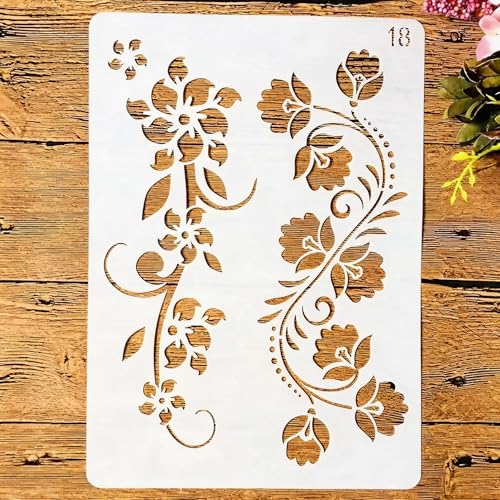 TIAMECH A4 Reusable Ivy Vine Floral Leaves Stencil for Painting - style: Ivy Vine Lines