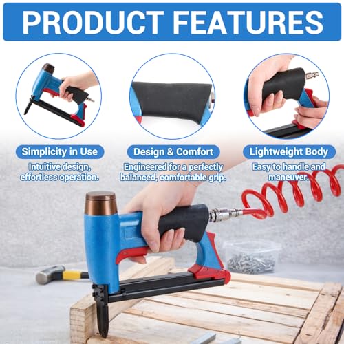Pneumatic Upholstery Stapler, 21 Gauge Compatible with 80 Series Air Staple Gun (1/2" Crown), 1/4"-5/8" Length, 190-staple Magazine, 60-100 Psi, 1/4" Npt - style: Long Nose,21 Gauge