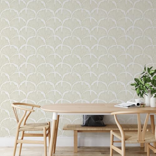 Tempaper x Novogratz Waverly White Feather Palm Removable Peel and Stick Wallpaper, 20.5 in X 16.5 ft, Made in The USA - color: Waverly White, size: 20.5" x 198"