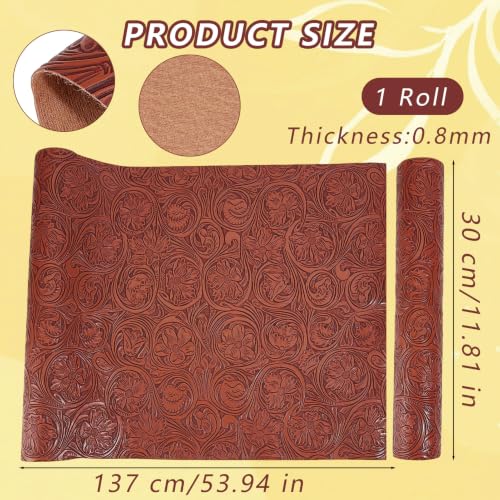11.8 x 53.9 Inch Brown Floral Embossed Texture Leather Fabric