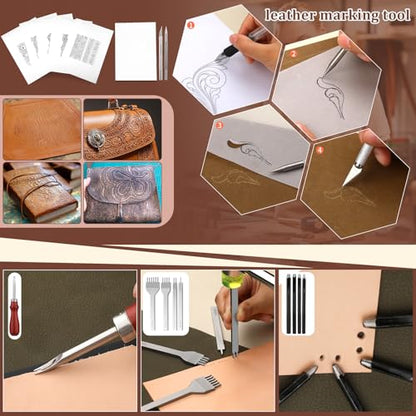 QMNNMA 102PCS Leather Working Tools, Leather Tooling Kit - size: Large