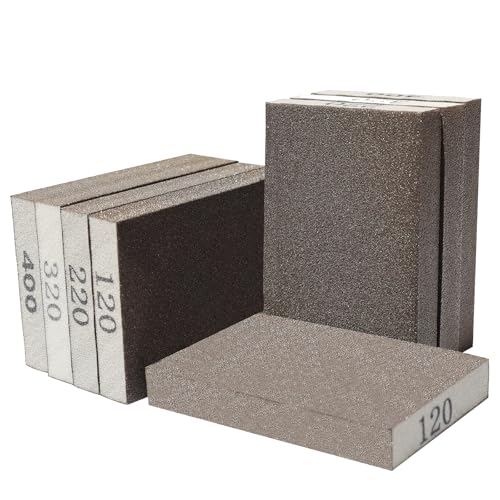 8 Pack Hand Sanding Sponge Set -120 220 320 400 Grit- Coarse Medium Fine Grit Sanding Block, Sander Sponges for Wood-Working Drywall Metal, Washable and Reusable Sponge for Rust Removal Polishing - size: 8 Pack