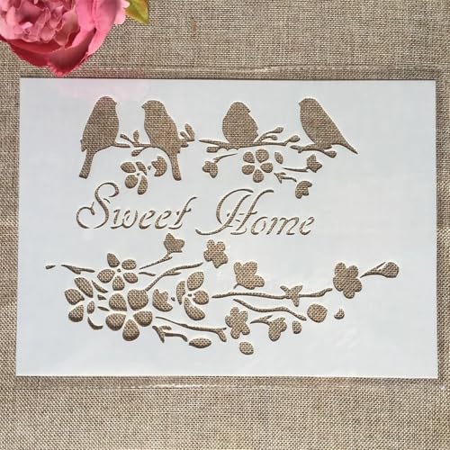 TIAMECH A4 Reusable Sweet Home Bird Stencil for Painting - style: Sweet Home Bird