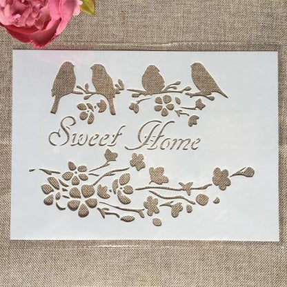 TIAMECH A4 Reusable Sweet Home Bird Stencil for Painting - style: Sweet Home Bird