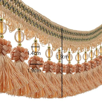 3yards Pom Pom Curtain Fringe Trim Beads Ball Tassel Trimming Sewing Ribbon Upholstery Fabric (Orange) - color: orange