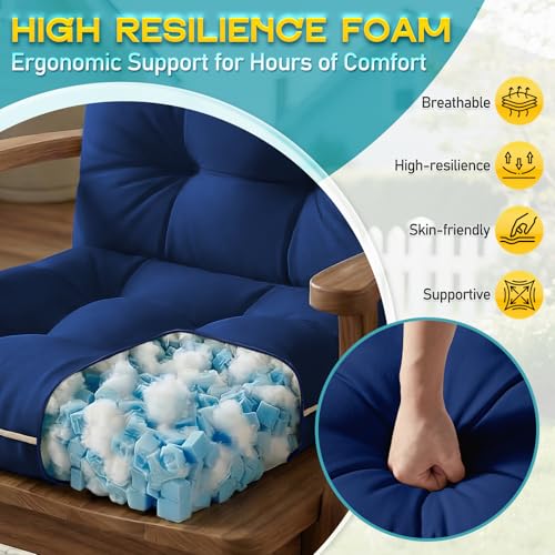 Patio Chair Cushions High Back 44"x22"x4" Thick (Blue) - color: Blue