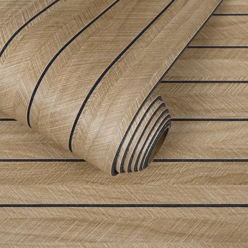 CHIHUT Extra Wide Herringbone Peel and Stick Wall Panel 24"x197" Large Roll Thickened Foam 3D Oak Wood Textured Vinyl Paneling for TV Background Ceiling Brown Self Adhesive Removable Wood Slat Panels - size: 24" x 197"
