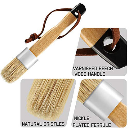 Boao 3 Pcs Chalk Paint Brushes Oval Chalk Paint Wax Bristle for Furniture Stencils Home Decor, Including Flat Pointed and Round Brushes